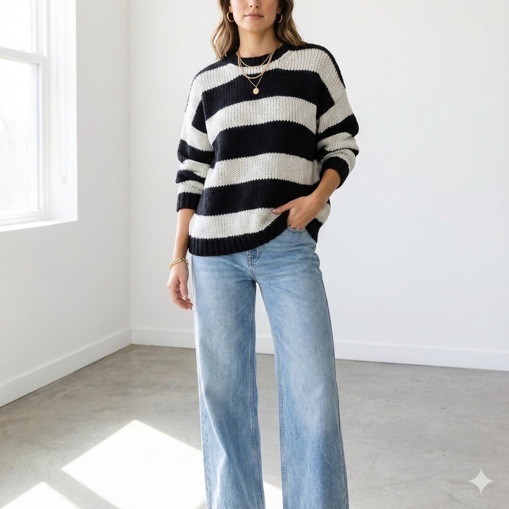 Zadig & Voltaire Deluxe black & white striped slouchy cashmere sweater - Medium